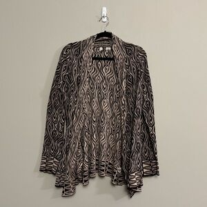 Anthropologie Moth “the eyes have it” brown cream open front cardigan sweater